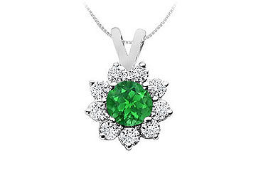 Emerald and Diamond Pendant  14K White Gold - 0.75 CT TGW