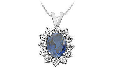 Sapphire and Diamond Pendant  14K White Gold - 2.25 CT TGW