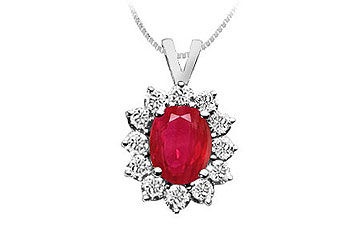 Ruby and Diamond Pendant  14K White Gold - 2.25 CT TGW