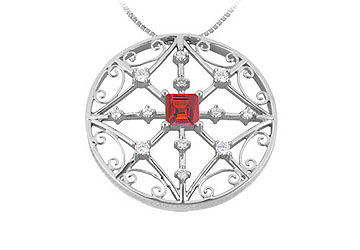 Ruby and Diamond Pendant  14K White Gold - 1.75 CT TGW