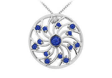 Sapphire and Diamond Pendant  14K White Gold - 0.75 CT TGW