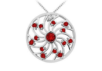 Ruby and Diamond Pendant  14K White Gold - 0.75 CT TGW