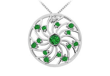 Emerald and Diamond Pendant  14K White Gold - 0.75 CT TGW