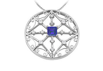 Sapphire and Diamond Pendant  14K White Gold - 1.75 CT TGW