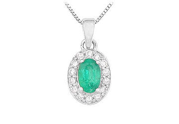Emerald and Diamond Pendant : 14K White Gold - 0.75 CT TGW