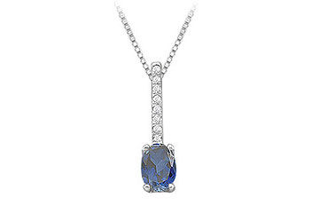 Genuine Sapphire and Diamond Pendant  14K White Gold - 1.10 CT TGW