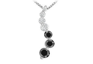 Black and White Diamond Journey Pendant  14K White Gold - 1.50 CT Diamonds