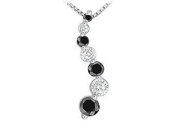 Black and White Diamond Journey Pendant  14K White Gold - 1.50 CT Diamonds