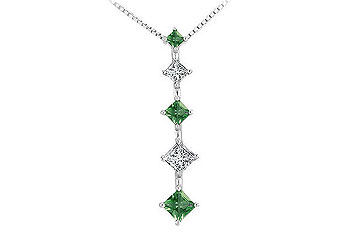 Emerald and Diamond Journey Pendant  14K White Gold - 1.00 CT TGW