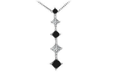 Black and White Diamond Journey Pendant  14K White Gold - 1.00 CT Diamonds