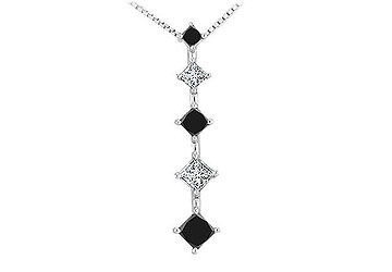 Black and White Diamond Journey Pendant  14K White Gold - 1.50 CT Diamonds