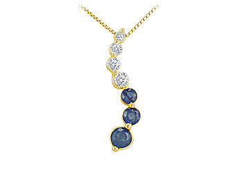 Sapphire and Diamond Journey Pendant  14K Yellow Gold - 1.50 CT TGW