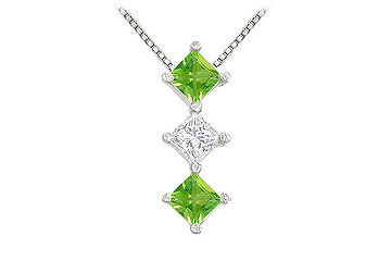 Emerald and Diamond Pendant  14K White Gold - 1.00 CT TGW