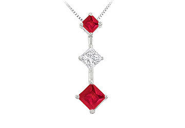 Ruby and Diamond Pendant  14K White Gold - 1.00 CT TGW