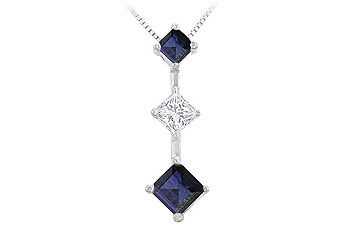 Sapphire and Diamond Pendant  14K White Gold - 1.00 CT TGW