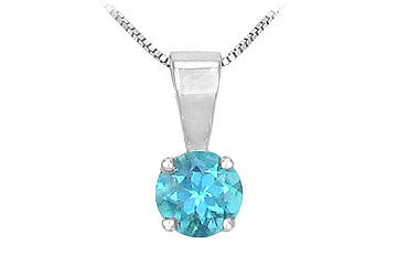 Blue Topaz Solitaire Pendant  14K White Gold - 1.00 CT TGW