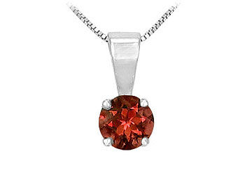 Garnet Solitaire Pendant  14K White Gold - 1.00 CT TGW