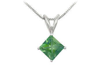 Emerald Solitaire Pendant  14K White Gold - 1.00 CT TGW
