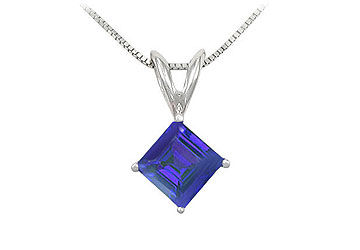Sapphire Solitaire Pendant  14K White Gold - 1.00 CT TGW