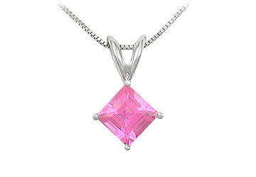Pink Sapphire Solitaire Pendant  14K White Gold - 1.00 CT TGW