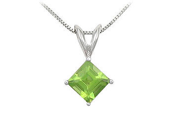 Peridot Solitaire Pendant  14K White Gold - 1.00 CT TGW