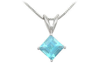 Aquamarine Solitaire Pendant  14K White Gold - 1.00 CT TGW