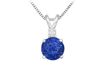 Diamond and Sapphire Solitaire Pendant  14K White Gold - 1.00 CT TGW