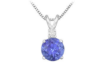 Diamond and Tanzanite Solitaire Pendant  14K White Gold - 1.00 CT TGW