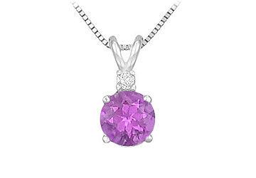 Diamond and Amethyst Solitaire Pendant  14K White Gold - 1.00 CT TGW