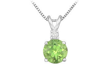 Diamond and Peridot Solitaire Pendant  14K White Gold - 1.00 CT TGW
