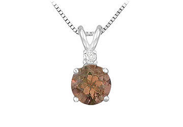 Diamond and Smoky Topaz Solitaire Pendant  14K White Gold - 1.00 CT TGW