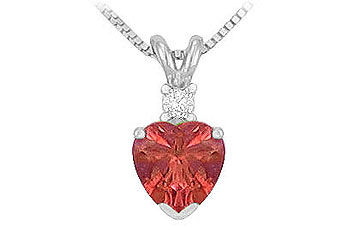 Diamond and Ruby Solitaire Pendant  14K White Gold - 1.00 CT TGW