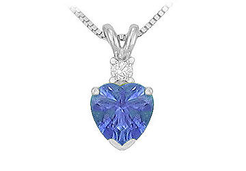 Diamond and Tanzanite Solitaire Pendant  14K White Gold - 1.00 CT TGW