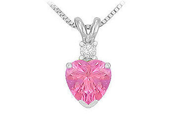 Diamond and Pink Sapphire Solitaire Pendant  14K White Gold - 1.00 CT TGW