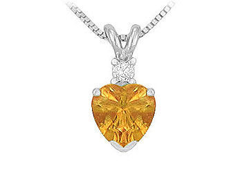 Diamond and Citrine Solitaire Pendant  14K White Gold - 1.00 CT TGW
