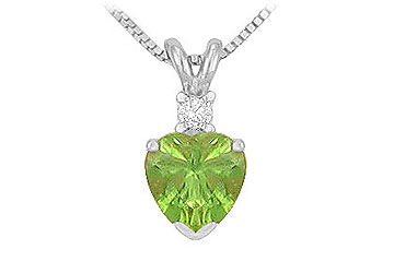 Diamond and Peridot Solitaire Pendant  14K White Gold - 1.00 CT TGW