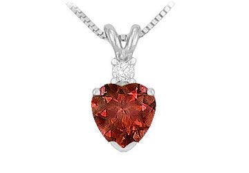 Diamond and Garnet Solitaire Pendant  14K White Gold - 1.00 CT TGW