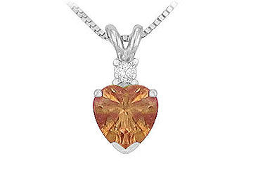 Diamond and Smoky Topaz Solitaire Pendant  14K White Gold - 1.00 CT TGW