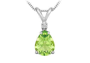 Diamond and Peridot Solitaire Pendant  14K White Gold - 1.00 CT TGW