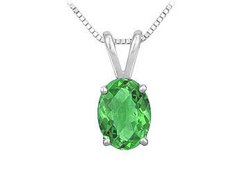 Emerald Solitaire Pendant  14K White Gold - 1.00 CT TGW