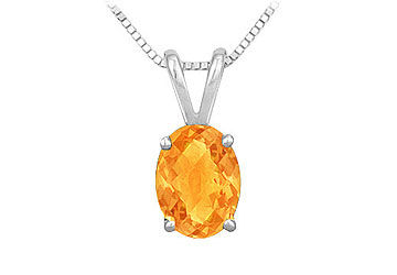 Citrine Solitaire Pendant  14K White Gold - 1.00 CT TGW