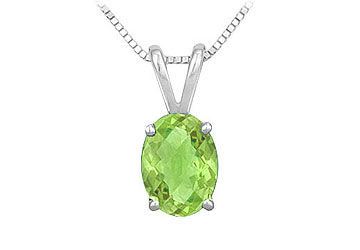 Peridot Solitaire Pendant  14K White Gold - 1.00 CT TGW