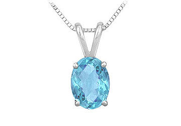 Blue Topaz Solitaire Pendant  14K White Gold - 1.00 CT TGW