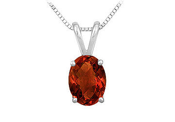Garnet Solitaire Pendant  14K White Gold - 1.00 CT TGW