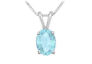 Aquamarine Solitaire Pendant  14K White Gold - 1.00 CT TGW