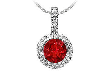 Ruby and Diamond Circle Pendant  14K White Gold - 1.25 CT TGW