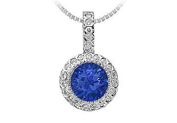 Sapphire and Diamond Circle Pendant  14K White Gold - 1.25 CT TGW