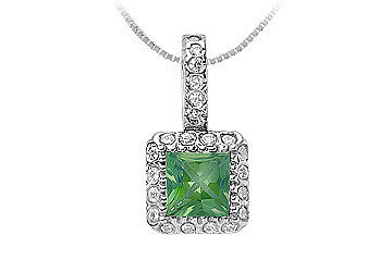 Emerald and Diamond Pendant  14K White Gold - 0.75 CT TGW