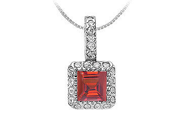 Ruby and Diamond Pendant  14K White Gold - 0.75 CT TGW