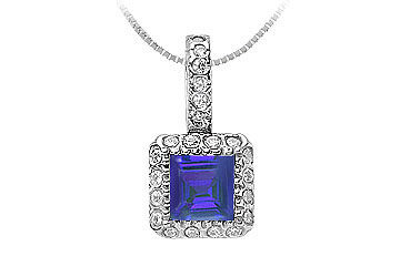 Sapphire and Diamond Pendant  14K White Gold - 0.75 CT TGW